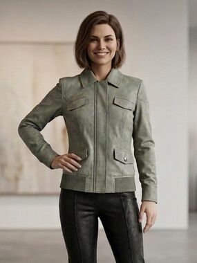 Blend She Suede-Style Leather Jacket with Ribbed Trim